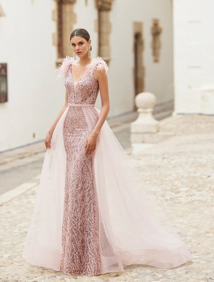 5J3J8 Marfil Barcelona gekleurde trouwjurk